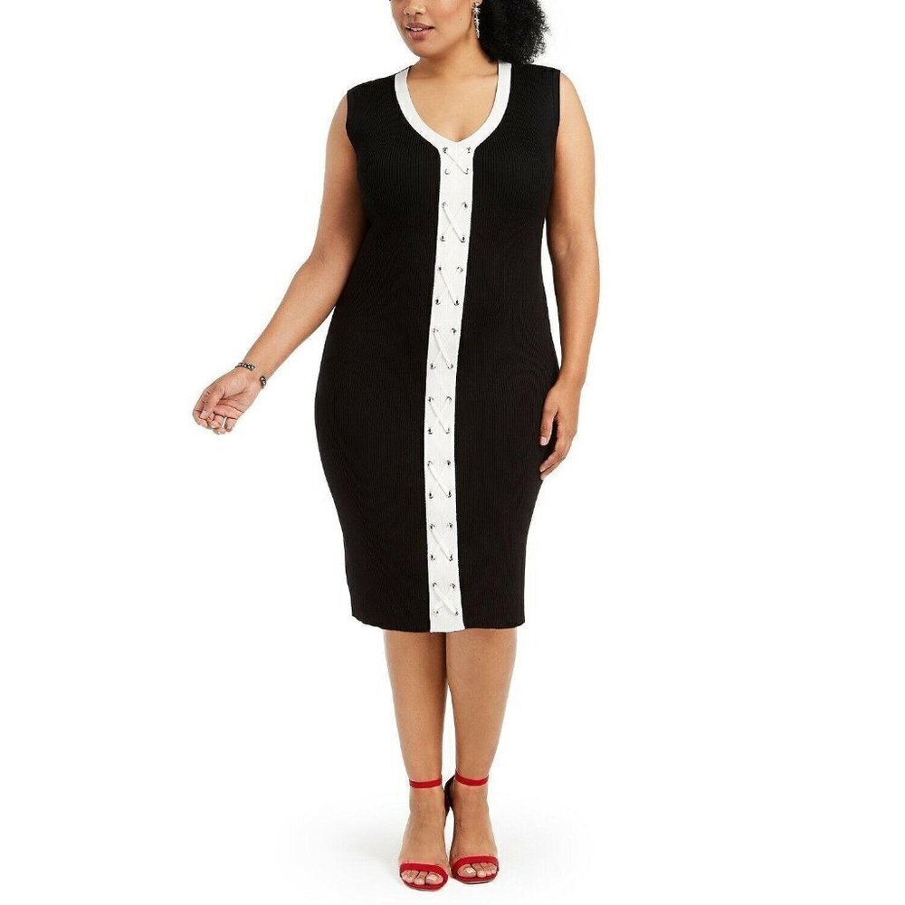 New Planet Gold 1X Plus Size Lace-Up Bodycon Dress